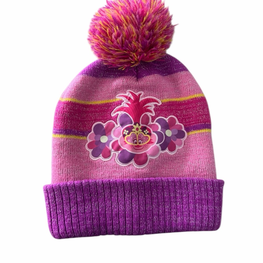 Trolls Princess Poppy Pink and Purple Knit Beanie with Pom Pom